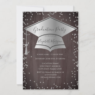 Silver Graduation Cap,Diamonds Brown Graduation Invitation