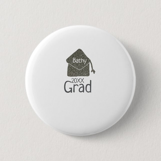 Silver graduation cap glitter add name grad year c 2 inch round button (Front)