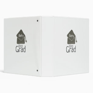 Silver graduation cap glitter add name grad year c binder