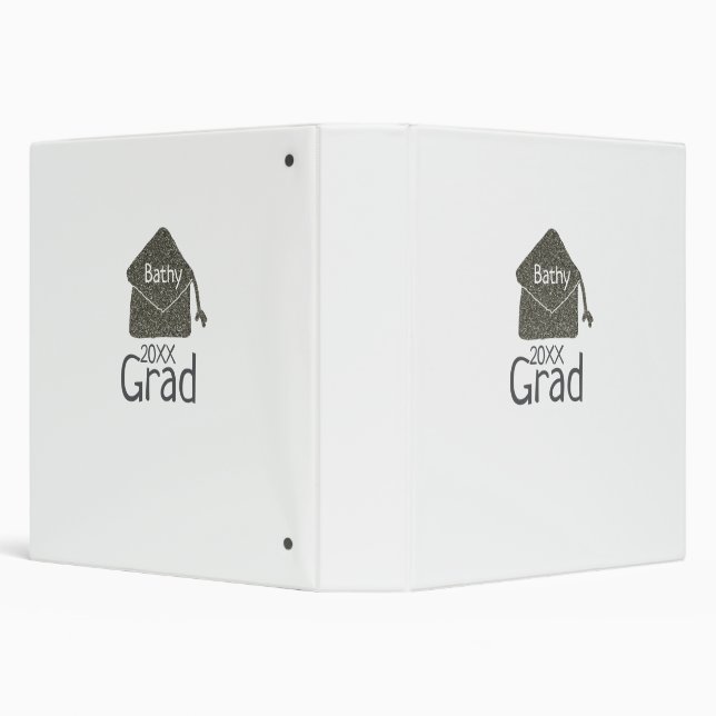 Silver graduation cap glitter add name grad year c binder (Background)