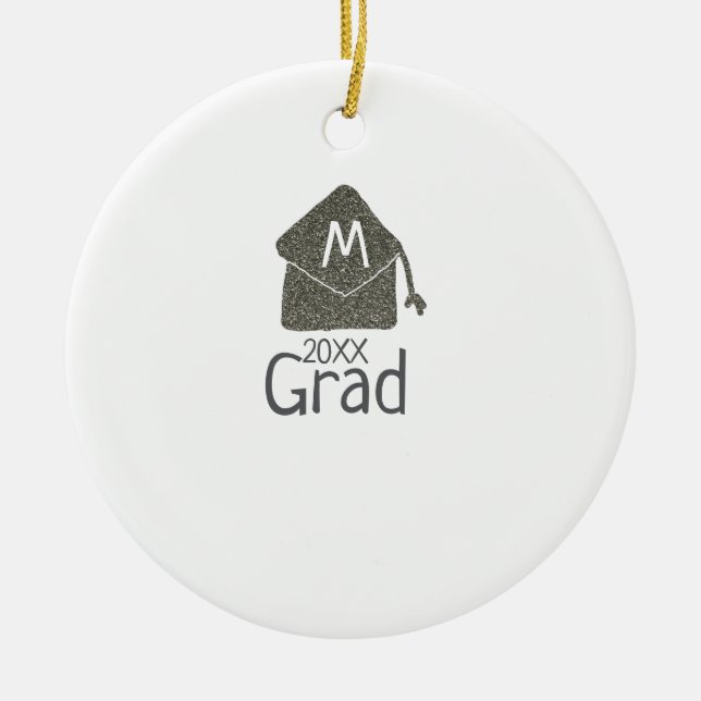 Silver graduation cap glitter add name grad year c ceramic ornament (Front)