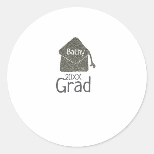 Silver graduation cap glitter add name grad year c classic round sticker