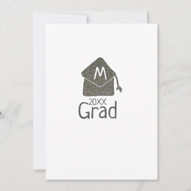 Silver graduation cap glitter add name grad year c invitation (Front)