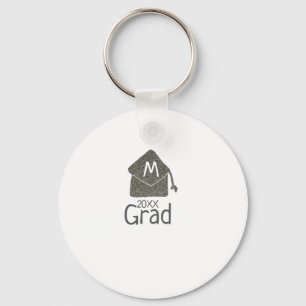 Silver graduation cap glitter add name grad year c keychain