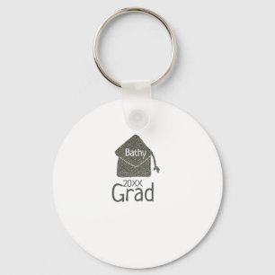 Silver graduation cap glitter add name grad year c keychain