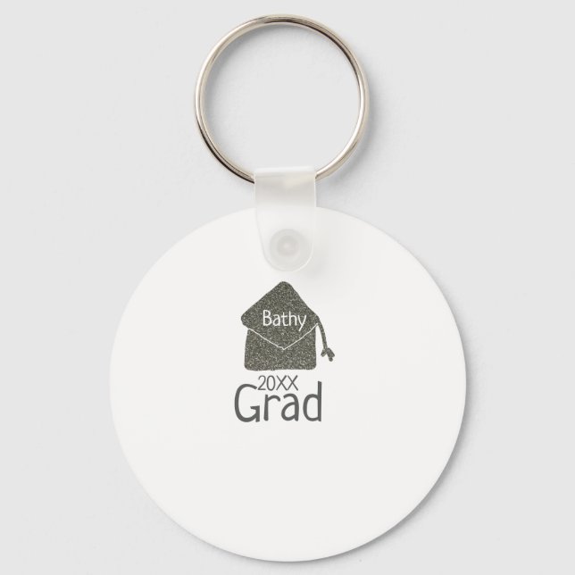 Silver graduation cap glitter add name grad year c keychain (Front)