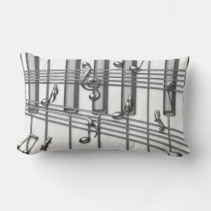 Silver Grand Piano Keyboard with Music Notes Lumbar Pillow