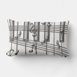 Silver Grand Piano Keyboard with Music Notes Lumbar Pillow