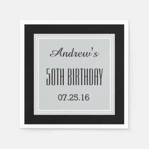 SILVER GRAY and BLACK 50th Birthday Custom A01 Napkin