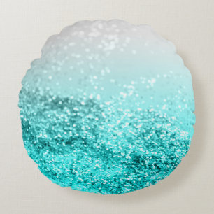 Silver Gray Aqua Teal Ocean Glitter #1 Round Pillow