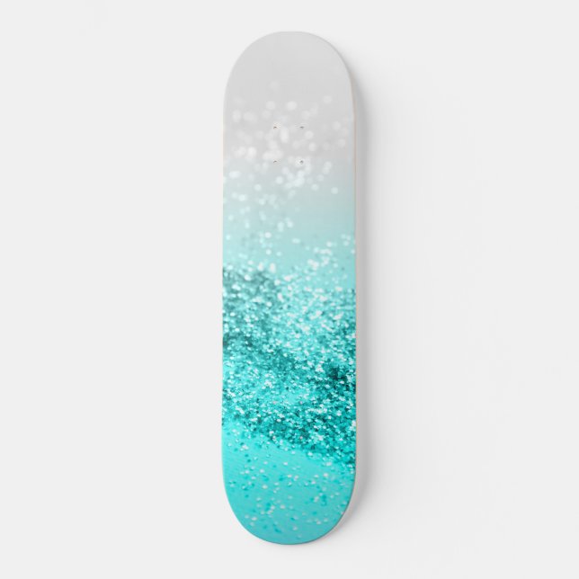 Silver Gray Aqua Teal Ocean Glitter #1 Skateboard (Front)