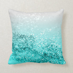 Silver Gray Aqua Teal Ocean Glitter #1 Throw Pillow