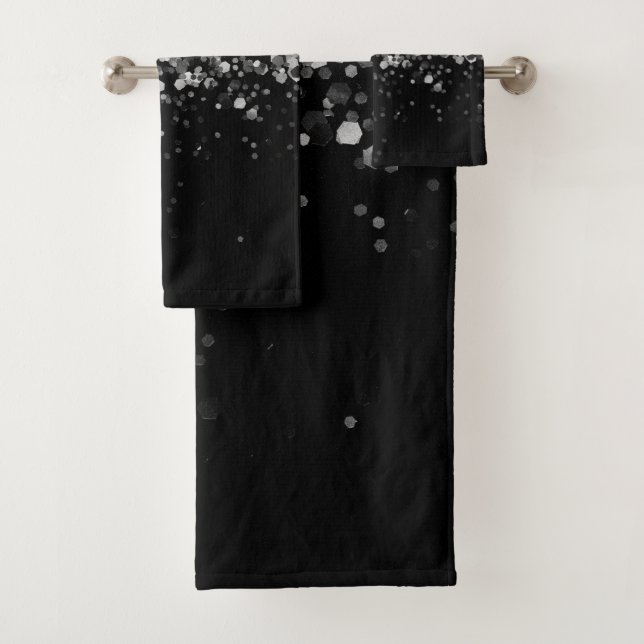 Silver Gray Black Glitter #3 (Faux Glitter) Bath Towel Set (Insitu)