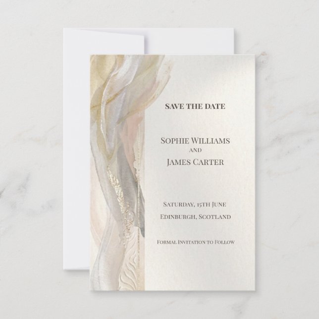 Silver Gray Botanical Save The Date Card (Front)