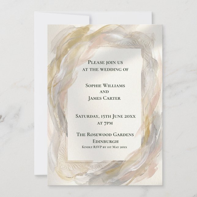 Silver Gray Botanical Wedding Invitation (Front)