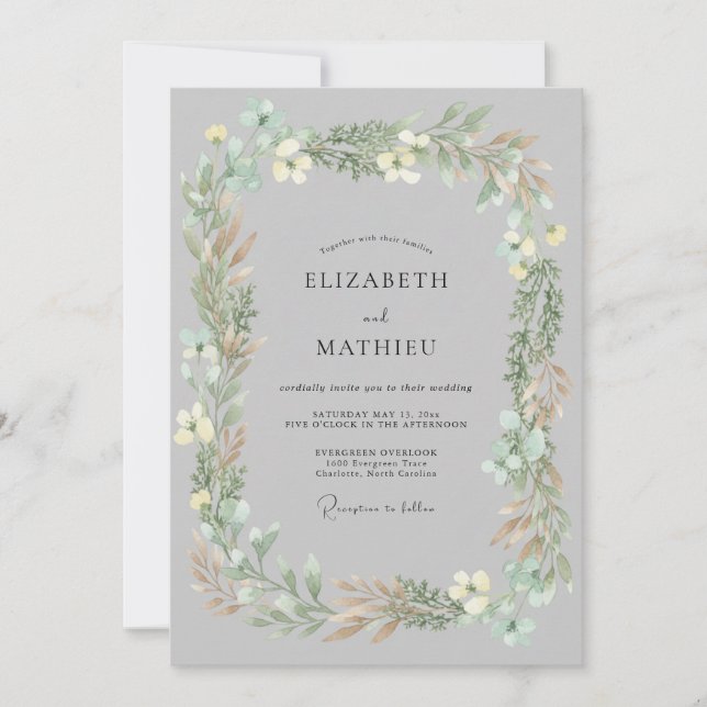 Silver Gray Delicate Meadow Wedding Invitation (Front)