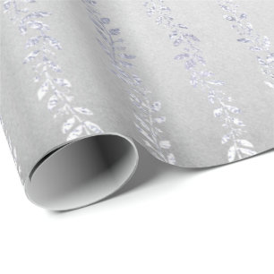 Silver Gray Floral Girland Metallic Monochromatic Wrapping Paper