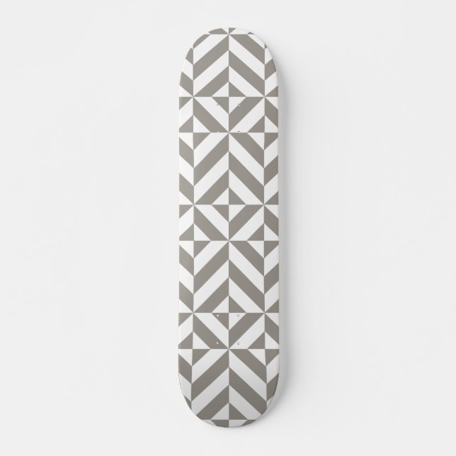Silver Gray Geometric Art Deco Skateboard (Front)