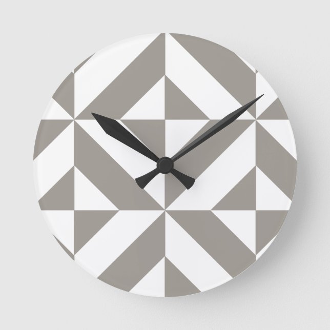 Silver Gray Geometric Deco Cube Pattern Round Clock (Front)