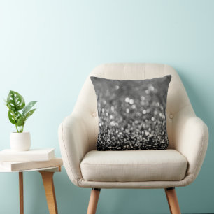Silver Gray Glitter Bokeh Glam 1 Throw Pillow