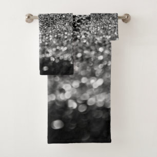 Silver Gray Glitter Bokeh Glam 2 Bath Towel Set
