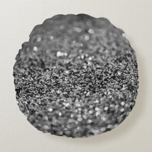 Silver Gray Glitter Bokeh Glam 2 Round Pillow