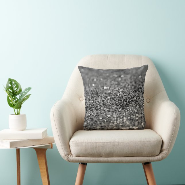 Silver Gray Glitter Bokeh Glam 2 Throw Pillow (Chair)