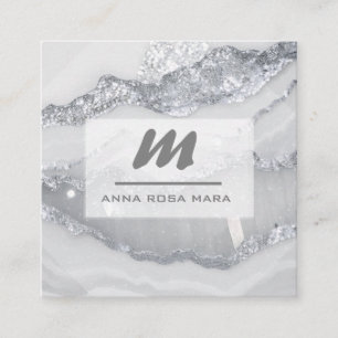 *~* SILVER GRAY Glitter Glam QR  Luxe Initial AP66 Square Business Card