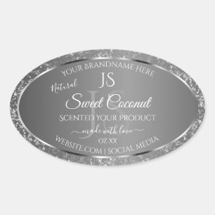 Silver Gray Glitter Stars Initials Product Labels