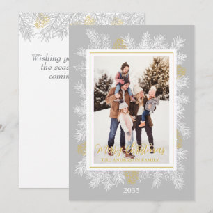 Silver Gray Gold Botanical Vintage Frame Christmas Holiday Card