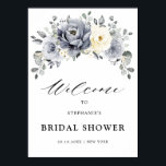 Silver Gray Ivory Floral  Bridal Shower Welcome Poster<br><div class="desc">Elegant floral winter bridal shower welcome poster features elegant gray ,  ivory and silver watercolor flower bouquet frosty-hued greenery. Please contact me for any help in customization or if you need any other product with this design.</div>