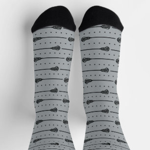Silver Gray Lacrosse Black Sticks & Dots Pattern Socks