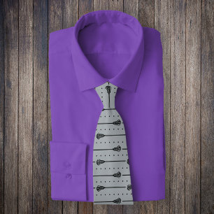 Silver Gray Lacrosse Black Sticks & Dots Pattern Tie