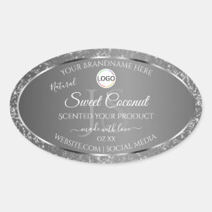 Silver Gray Logo Initials Glitter Product Labels