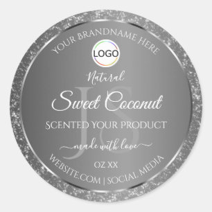 Silver Gray Logo Initials Glitter Product Labels
