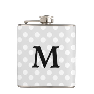 Silver Gray Monogrammed Polka Dot Hip Flask