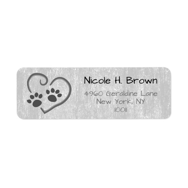 Silver Gray Paw Prints On Heart Mailing Address (Front)