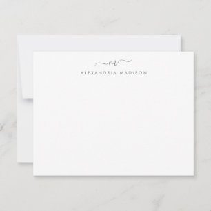 Silver Gray Script Monogram Chic Swash Stationery Card