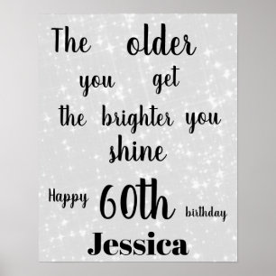 Silver Gray sparkle 60th Birthday Name Poster