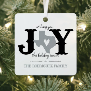 Silver Gray Texas JOY Photo Holiday Metal Ornament