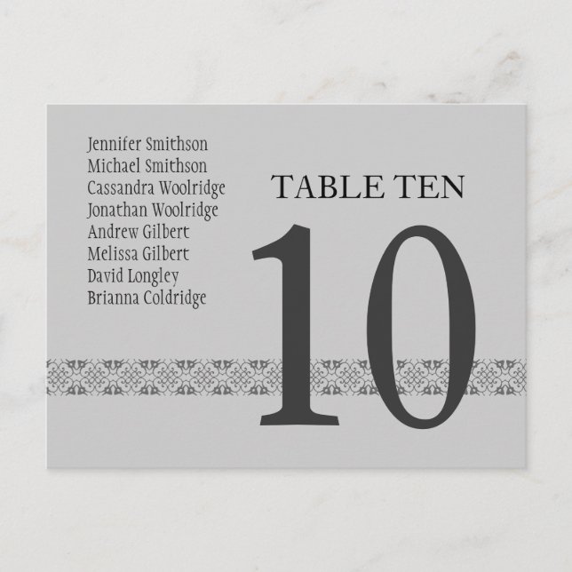 SILVER & GRAY  Wedding Table Number Card Reception (Front)