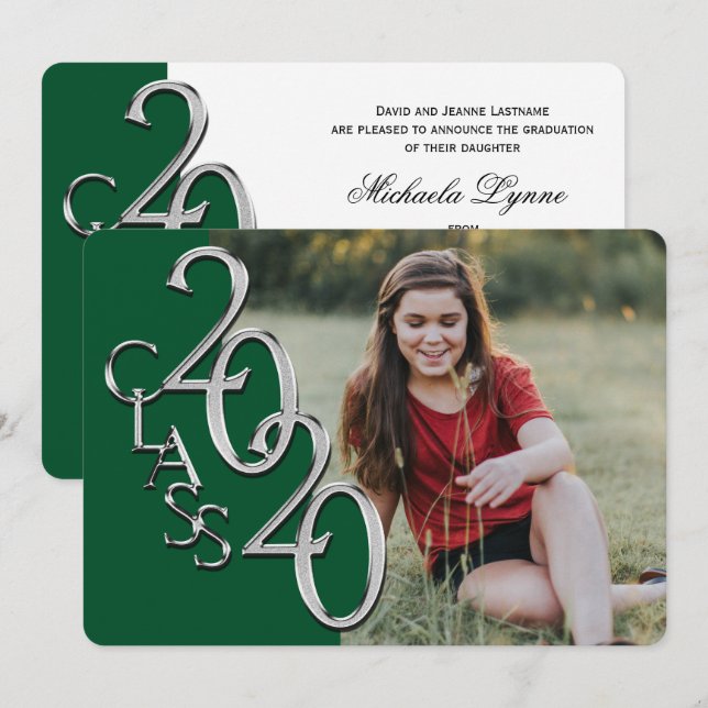 Silver Green 2020 Photo Graduation Invitation (Front/Back)