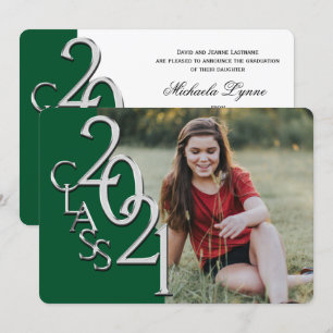 Silver Green 2021 Photo Graduation Invitation
