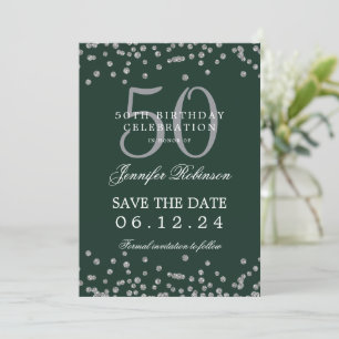 Silver Green 50th Birthday Save the Date & Details Invitation