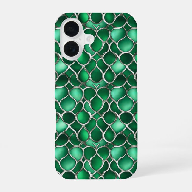 Silver Green Abstract iPhone 16 Case (Back)