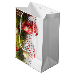 Silver Green And Red Christmas Decorations Medium Gift Bag
