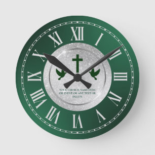 Silver Green Church Appreciation Anniversary Gift Round Clock