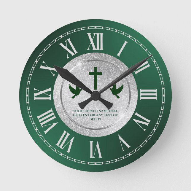Silver Green Church Appreciation Anniversary Gift Round Clock (Front)