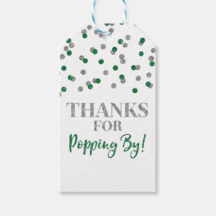 Silver Green Confetti Thanks for Popping by Gift Tags