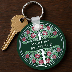 Silver Green Floral Bridesmaid Royal Wedding Gift Keychain